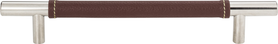 Zanzibar Brown Leather Pull 6 5/16'' cc Polished Chrome 281-OW-CH