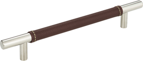 Zanzibar Brown Leather Pull 6 5/16'' cc Polished Chrome 281-OW-CH