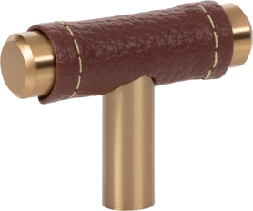 Zanzibar Brown Leather Knob 1 7/8'' Warm Brass 288-OW-WB