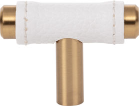 Zanzibar White Leather Knob 1 7/8'' Warm Brass 288-WT-WB