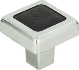 Paradigm Square Knob 1 1/4'' CH & Black Leather 3149-BL