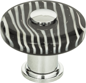 Dream Glass Zebra Glass Round Knob 1 1/2'' Polished Chrome 3224-CH