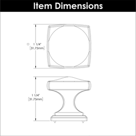 Dover Collection Knob 1-1/4'' Square Satin Nickel Finish H078769SN