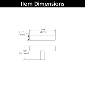 Bar Pulls Collection T-Knob 2-3/8'' x 1/2'' Matte Black Finish HH075591-MB