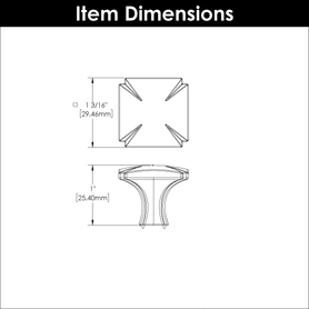 Bridges Collection Knob 1-3/16'' Square Matte Black Finish P3230-MB