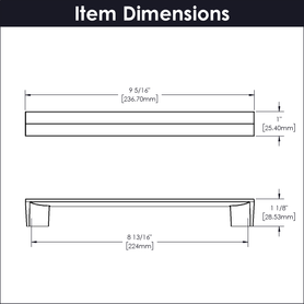 Avenue Collection Pull 8-13/16'' cc Matte Black Finish B076093-MB