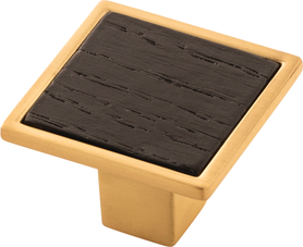 Fuse Collection Knob 1-7/16'' Square Brushed Golden Brass with Black Wood Finish B076617WB-BGB