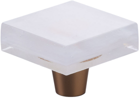 Fused Glass, Small Square Knob 1-1/2'' Dia, Translucent White, Conical Stem, Gold 211066-TW-GLD