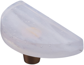 Fused Glass, Half Moon Knob 3'' Dia, Translucent White, Conical Stem, Gold 211068-TW-GLD