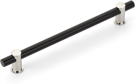 Foncé Bar Pull, NON-Adjustable, Matte Black bar/Polished Nickel stems, 8'' cc  428-MB/PN