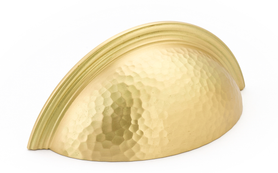 Atherton Cup Pull, Hammered, Plain Edge, Satin Brass, 3'' cc 573-SB