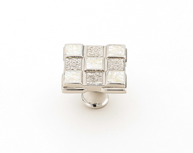 Avalon Bay Square Knob, White Mother of Pearl, Polished Nickel, 1-1/4'' 671-W/PN
