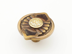 Heirloom Treasures Knob, Round, Mother of Pearl/Violet Oyster, Antique Brass, 1-11/16'' dia 958K-AB