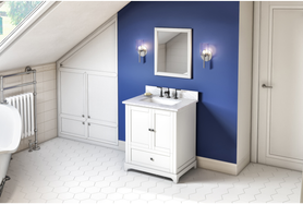 Addington 30'' White Vanity, White Carrara Marble Vanity Top, undermount rectangle bowl VKITADD30WHWCR