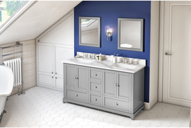 Addington 60'' Grey Vanity, double bowl, Calacatta Vienna Quartz Vanity Top, two undermount rectangle bowls VKITADD60GRCQR