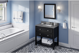 Adler 36'' Black Vanity, Steel Grey Cultured Marble Vanity Top, undermount rectangle bowl VKITADL36BKSGR