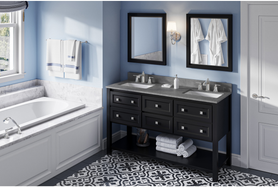 Adler 60'' Black Vanity, double bowl, Steel Grey Cultured Marble Vanity Top, two undermount rectangle bowls VKITADL60BKSGR