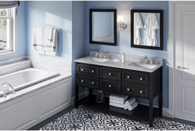 Adler 60'' Black Vanity, double bowl, White Carrara Marble Vanity Top, two undermount rectangle bowls VKITADL60BKWCR