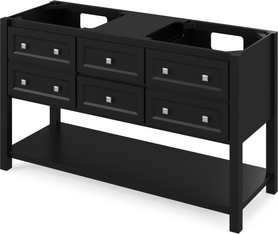 Adler 60'' Black Vanity, double bowl, White Carrara Marble Vanity Top, two undermount rectangle bowls VKITADL60BKWCR