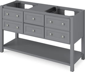 Adler 60'' Grey Vanity, double bowl, White Carrara Marble Vanity Top, two undermount rectangle bowls VKITADL60GRWCR