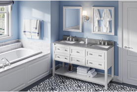 Adler 60'' White Vanity, double bowl, Boulder Cultured Marble Vanity Top, two undermount rectangle bowls VKITADL60WHBOR