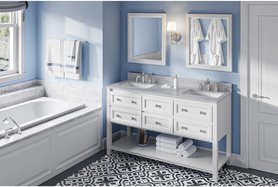 Adler 60'' White Vanity, double bowl, White Carrara Marble Vanity Top, two undermount rectangle bowls VKITADL60WHWCR