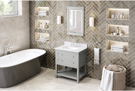 Astoria 30'' Grey Vanity, White Carrara Marble Vanity Top, undermount rectangle bowl VKITAST30GRWCR