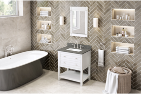 Astoria 30'' White Vanity, Boulder Cultured Marble Vanity Top, undermount rectangle bowl VKITAST30WHBOR