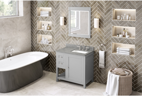 Astoria 36'' Grey Vanity, right offset, Steel Grey Cultured Marble Vanity Top, undermount rectangle bowl VKITAST36GRSGR