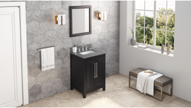 Cade 24'' Black Vanity, Boulder Cultured Marble Vanity Top, undermount rectangle bowl VKITCAD24BKBOR