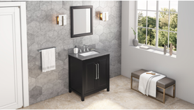 Cade 30'' Black Vanity, Steel Grey Cultured Marble Vanity Top, undermount rectangle bowl VKITCAD30BKSGR