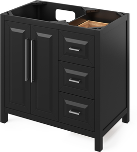 Cade 36'' Black Vanity, left offset, Calacatta Vienna Quartz Vanity Top, undermount rectangle bowl VKITCAD36BKCQR
