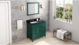 Cade 36'' Forest Green Vanity, left offset, Black Granite Vanity Top, undermount rectangle bowl VKITCAD36GNBGR