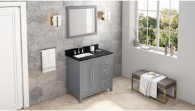 Cade 36'' Grey Vanity, left offset, Black Granite Vanity Top, undermount rectangle bowl VKITCAD36GRBGR