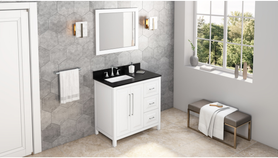 Cade 36'' White Vanity, left offset, Black Granite Vanity Top, undermount rectangle bowl VKITCAD36WHBGR