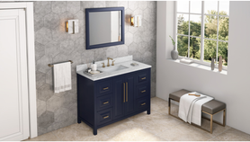 Cade 48'' Hale Blue Vanity, White Carrara Marble Vanity Top, undermount rectangle bowl VKITCAD48BLWCR