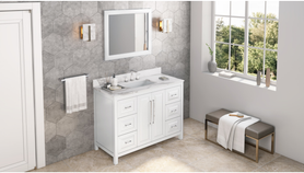 Cade 48'' White Vanity, Calacatta Vienna Quartz Vanity Top, undermount rectangle bowl VKITCAD48WHCQR