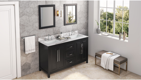 Cade 60'' Black Vanity, double bowl, Calacatta Vienna Quartz Vanity Top, two undermount rectangle bowls VKITCAD60BKCQR