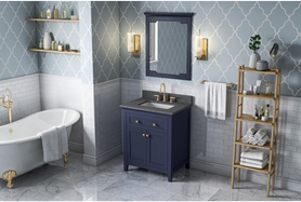 Chatham 30'' Hale Blue Vanity, Boulder Cultured Marble Vanity Top, undermount rectangle bowl VKITCHA30BLBOR