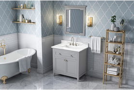 Chatham 36'' Grey Vanity, Calacatta Vienna Quartz Vanity Top, undermount rectangle bowl VKITCHA36GRCQR