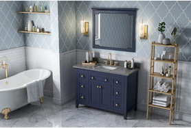Chatham 48'' Hale Blue Vanity, Boulder Cultured Marble Vanity Top, undermount rectangle bowl VKITCHA48BLBOR