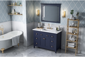 Chatham 48'' Hale Blue Vanity, White Carrara Marble Vanity Top, undermount rectangle bowl VKITCHA48BLWCR