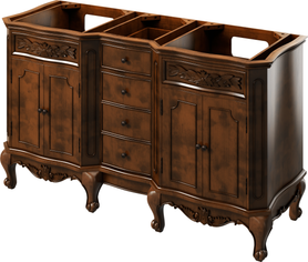 Clairemont 60'' Nutmeg Vanity, double bowl, -only White Carrara Marble Vanity Top, two undermount oval bowls VKITCLA60NUWCO