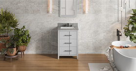 Katara 24'' Grey Vanity, Steel Grey Cultured Marble Vanity Top, undermount rectangle bowl VKITKAT24GRSGR