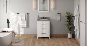 Katara 24'' White Vanity, Boulder Cultured Marble Vanity Top, undermount rectangle bowl VKITKAT24WHBOR