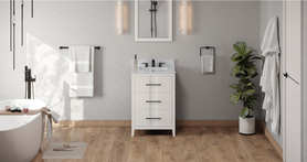 Katara 24'' White Vanity, White Carrara Marble Vanity Top, undermount rectangle bowl VKITKAT24WHWCR