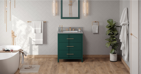 Katara 30'' Forest Green Vanity, Steel Grey Cultured Marble Vanity Top, undermount rectangle bowl VKITKAT30GNSGR