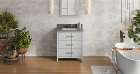 Katara 30'' Grey Vanity, Boulder Cultured Marble Vanity Top, undermount rectangle bowl VKITKAT30GRBOR