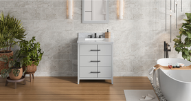 Katara 30'' Grey Vanity, White Carrara Marble Vanity Top, undermount rectangle bowl VKITKAT30GRWCR