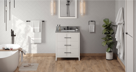 Katara 30'' White Vanity, Boulder Cultured Marble Vanity Top, undermount rectangle bowl VKITKAT30WHBOR